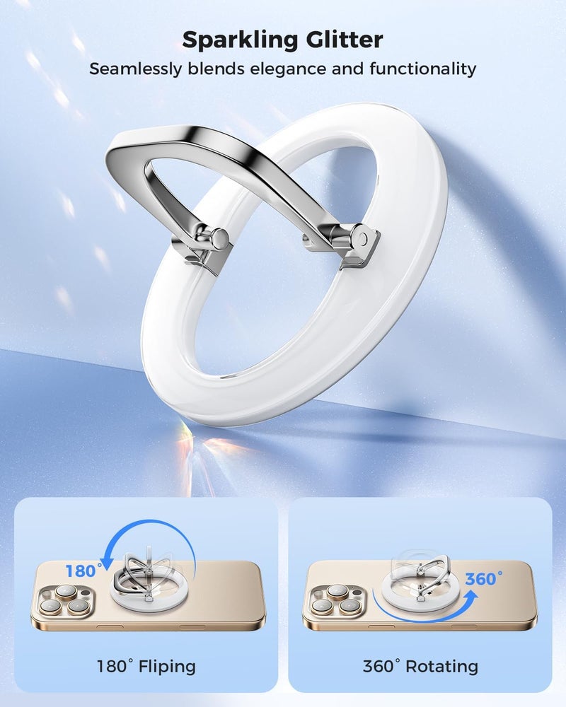 SUPERONE for MagSafe Phone Grip, Adjustable Magnetic Phone Ring Holder Removable Finger Phone Ring Kickstand Compatible with MagSafe Accessories Only for iPhone 17 & 16 & 15 & 14 & 13 Series - White - Image 5